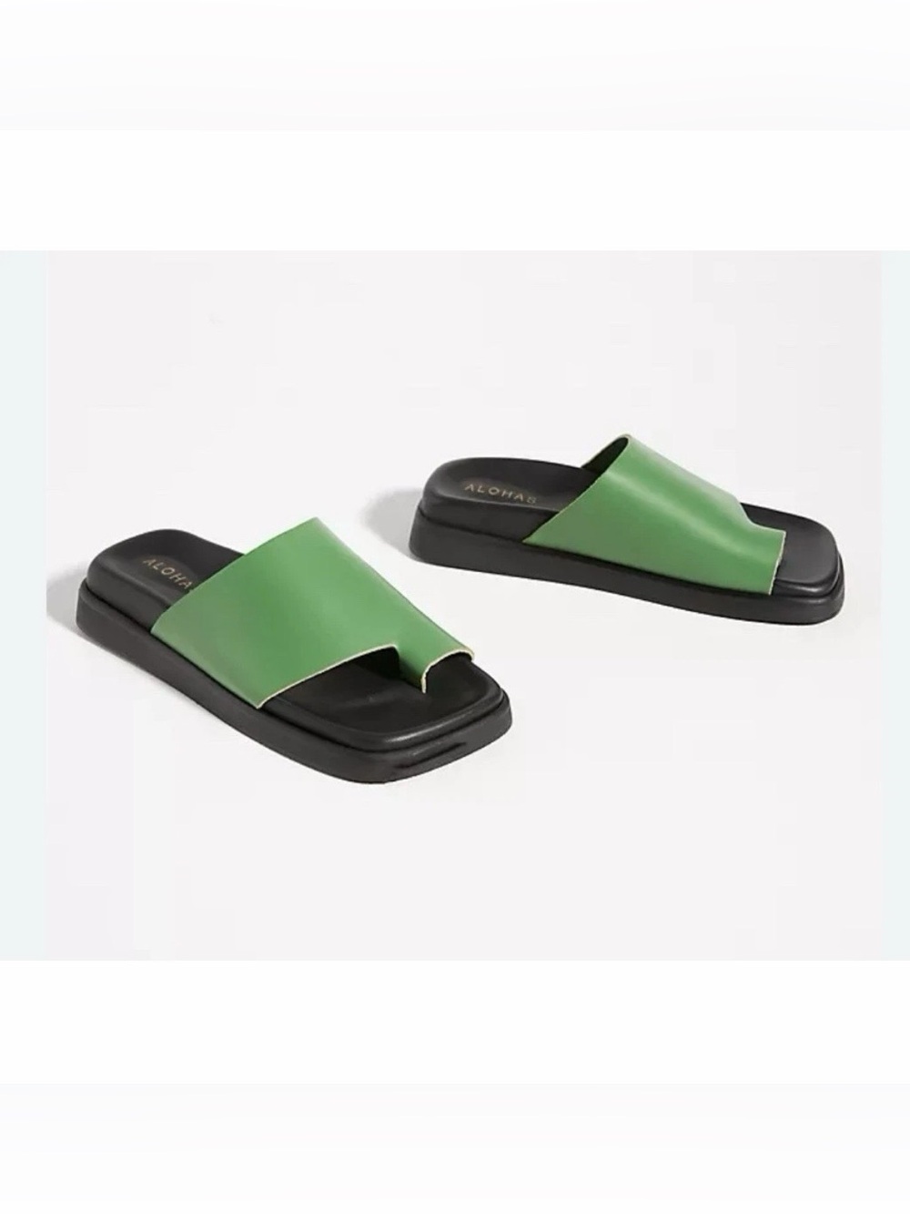 Alohas Leather Slide Sandals Green Black Women's Size 39 / 9